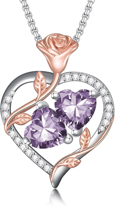 Christmas Gifts for Women Rose Heart Birthstone Pendant Necklace I Love You Forever Jewelry Valentine Mothers Day Birthday Gifts for Women Her Wife Girlfriend