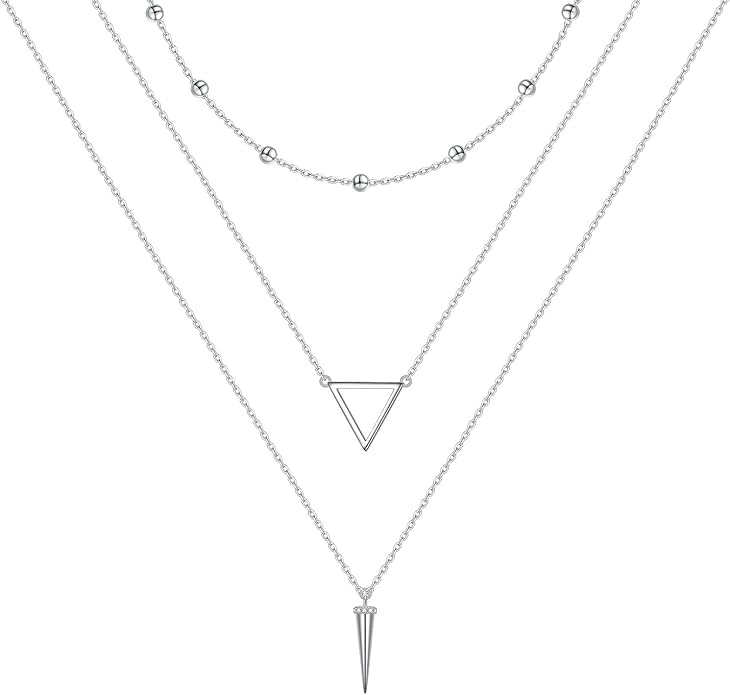 S925 Sterling Silver Layered Necklaces Multi 3 Layer Circle Bar Boho Long Triple Choker Pendant Necklace Jewerly Gift for Women