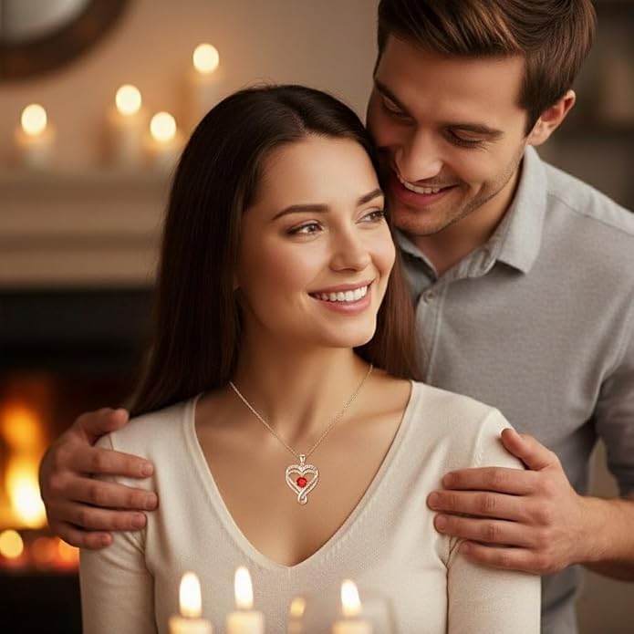 Birthstone Infinity Heart Necklace for Women Wife Girlfriend Mom Daughter Gifts S925 Silver Jewelry For Anniversary Rose Gold Gifts For Birthday Christmas Mothers Valentines Day