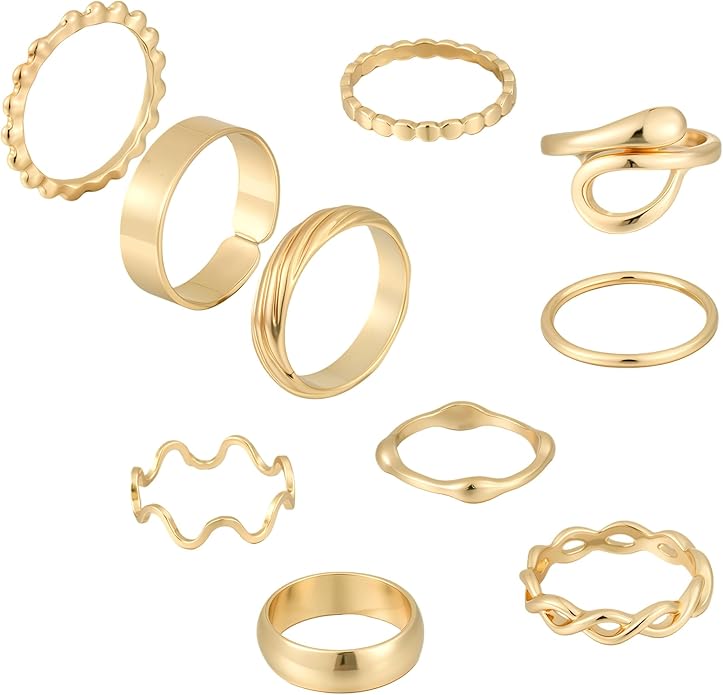 FAXHION Gold Knuckle Rings Set for Women Snake Chain Stacking Ring Vintage BOHO Midi Rings SIze Mixed