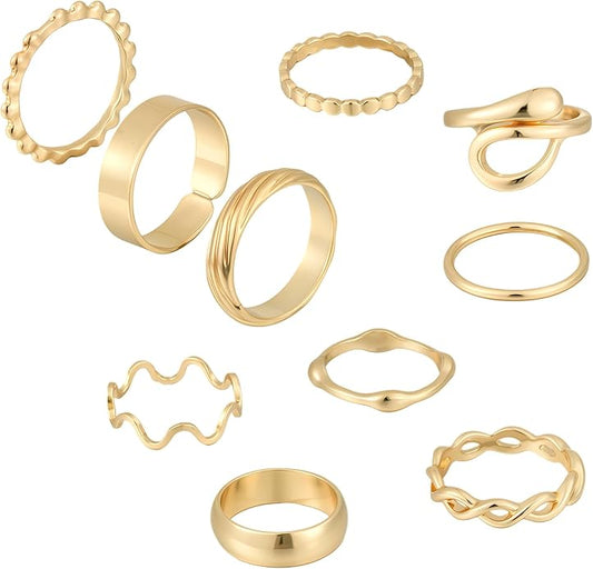 FAXHION Gold Knuckle Rings Set for Women Snake Chain Stacking Ring Vintage BOHO Midi Rings SIze Mixed