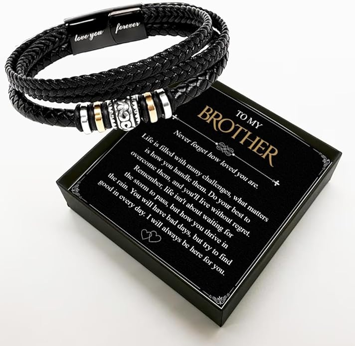 To My Brother Bracelet, Birthday Gifts For Brother Bracelet With Message Card And Box, Man Gifts From Mom And Dad, Inspirational Gift For Men On Birthday Graduation Christmas Anniversary