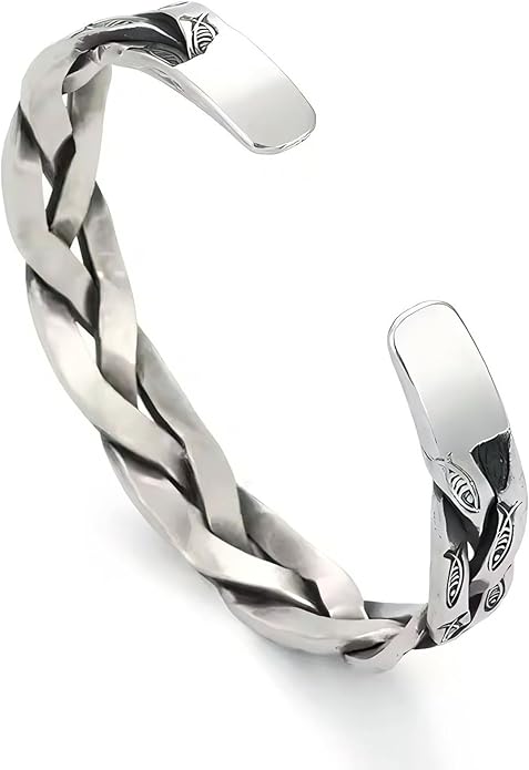 Kim Carrey S925 Sterling Silver Bracelet, Open Bangle Cuff Design, Men's Stacked Bracelets Gift Jewelry for My Man