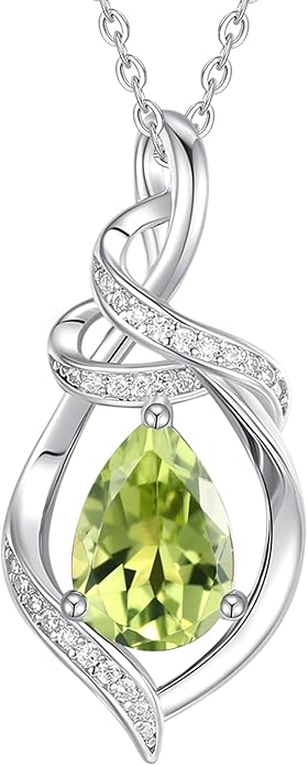 FANCIME Teardrop Gemstone Necklace for Women S925 Sterling Silver Elegant Ribbon Pendent Birthday Gifts for Her, 16"+2" Inches