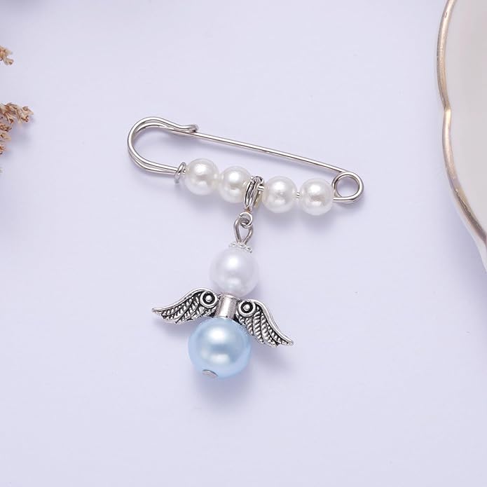 Ralukiia Something Blue Angel Charm, Bride Memorial Bouquet Charm for Wedding Remembrance Mom or Dad in Heaven, Guardian Angel for Wedding, Memory Gifts for Bride