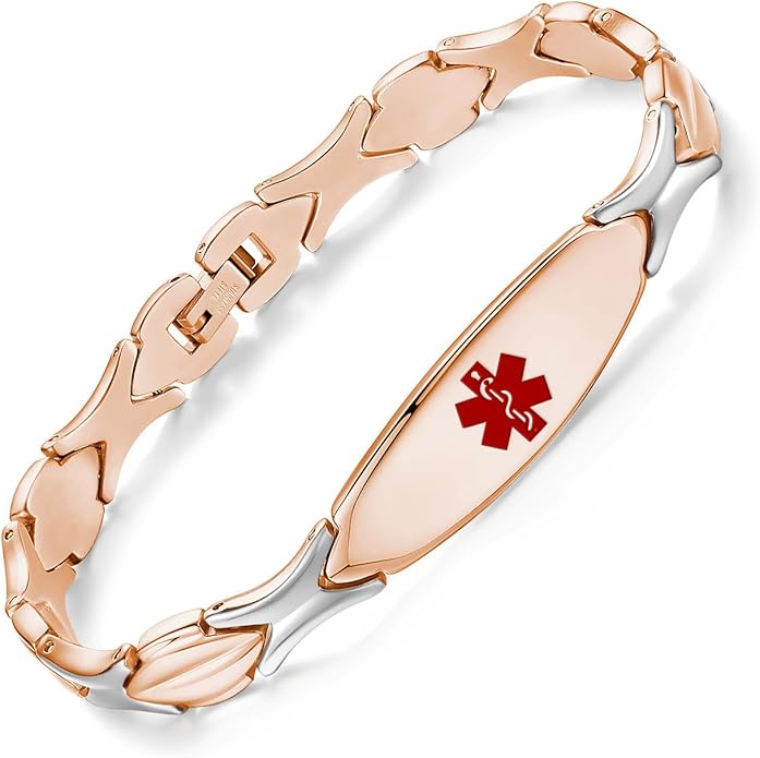 LinnaLove Fashion Shiny medical alert bracelet with Free Engraving Stainless steel Medical id bracelet for Women