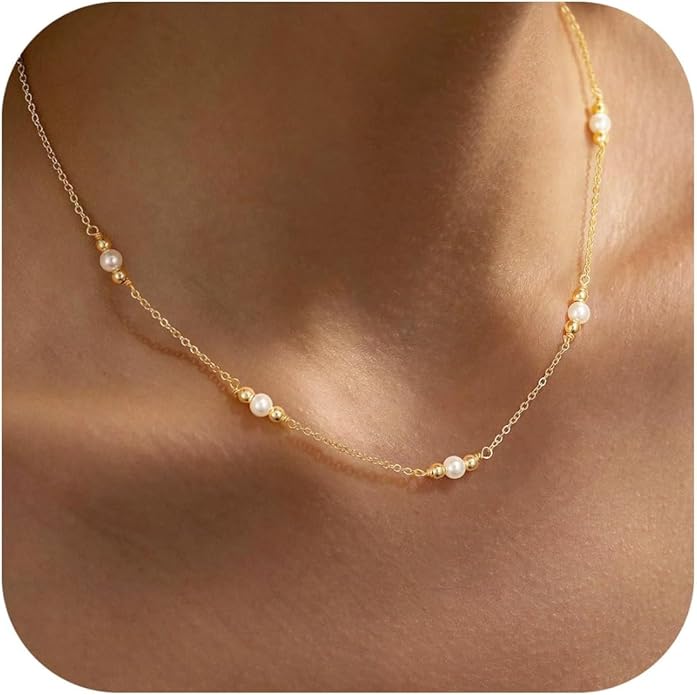 Yoosteel Dainty Gold-plated Clover Pearl Heart Butterfly Star flower Choker Necklace for Women - 14K Gold Plated Cubic Zirconia Pendant Station Necklaces for Women Teens Trendy Prom Jewelry Gifts