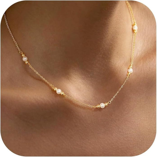 Yoosteel Dainty Gold-plated Clover Pearl Heart Butterfly Star flower Choker Necklace for Women - 14K Gold Plated Cubic Zirconia Pendant Station Necklaces for Women Teens Trendy Prom Jewelry Gifts