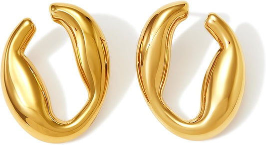8YEARS Chunky Gold Hoop Earring for Women, 18K Gold Plated Lightweight Thick Hoops, Hypoallergenic Trendy Jewelry for Gift