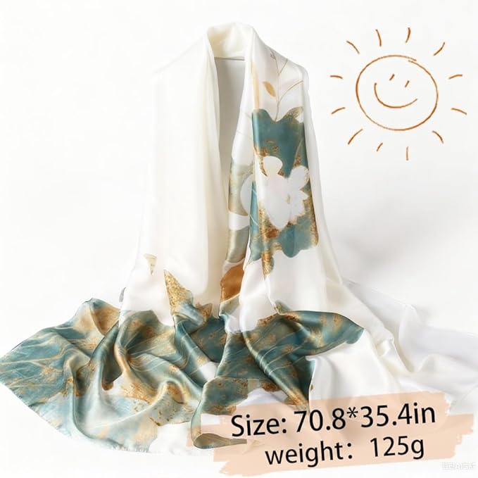 Clysoru Silk Scarf For Women Hair Scarves Lightweight Satin Elegant Shawl Wraps Bufanda Mujer Fashion Accessories 70.8"X35.4"