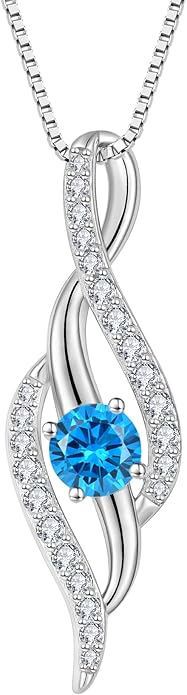 Women Infinity Necklace 925 Sterling Silver Twist Birthstone Pendant with Chain 5A Cubic Zirconia Jewelry
