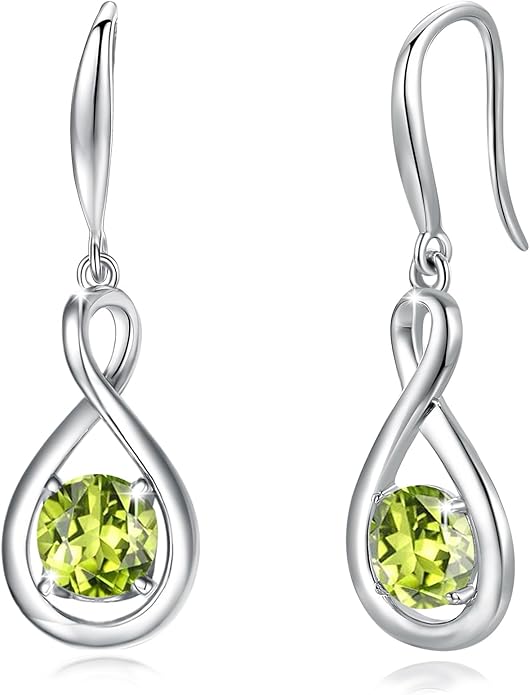 FANCIME Dangle Drop Earrings 925 Sterling Silver Dainty Infinity Round Gemstone Birthstone Jewelry Birthday Gifts for Her Women