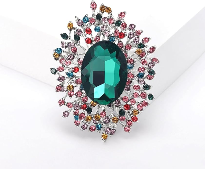 YOQUCOL Elegant Colorful Cubic Zirconia Crystal Bright Rhinestone Brooch Pins for Women Grils