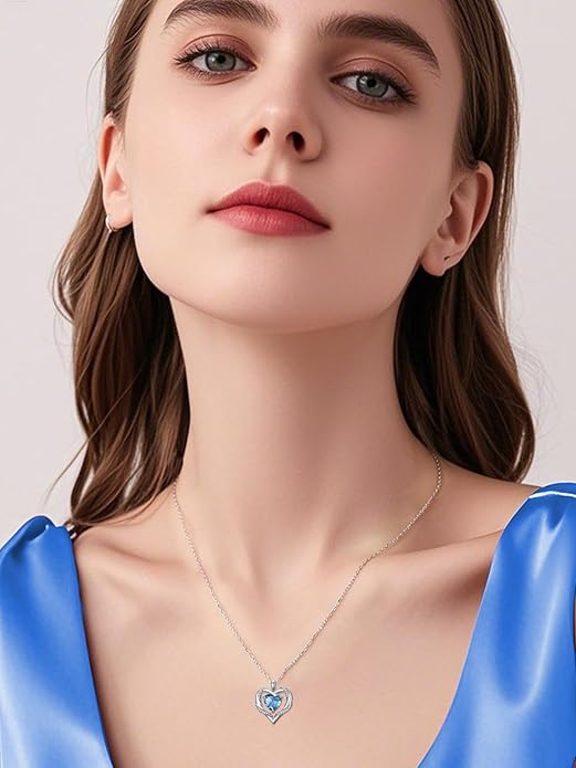 WINNICACA Birthday Gift for Mom Heart Necklace for Women 925 Sterling Silver Birthstone Necklace Jewelry Gift for Women Wife Her Girlfriend Sister