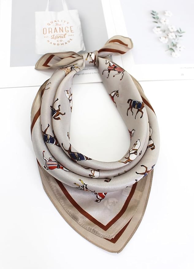 ANDANTINO 100% Pure Mulberry Silk Small Square Scarves -21'' x 21''- Digital Printed Neckerchief –Women Men Lightweight Scarf