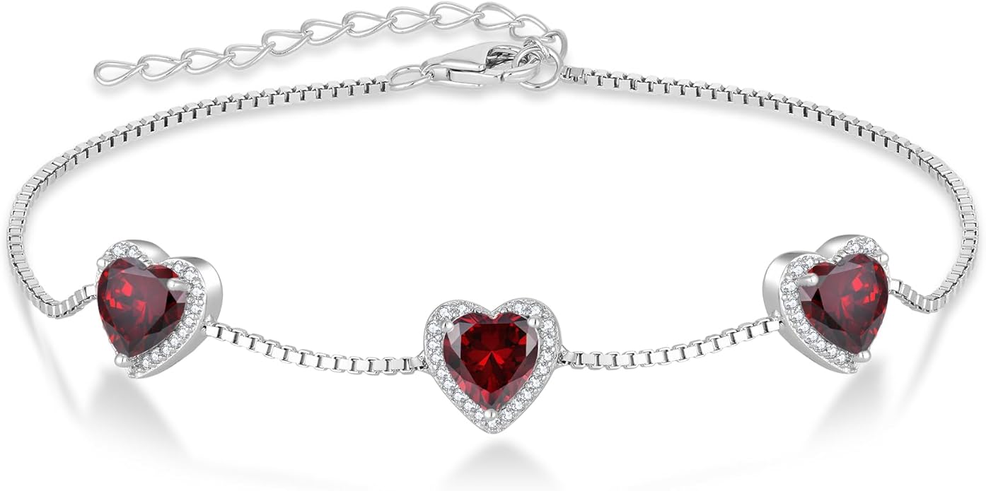 Love Heart Bracelet 925 Sterling Silver Halo Heart Birthstone Bracelet Jewelry Gifts for Women