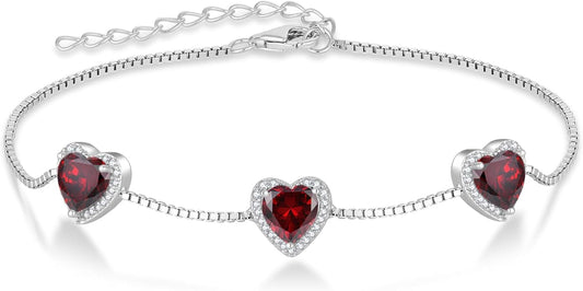 Love Heart Bracelet 925 Sterling Silver Halo Heart Birthstone Bracelet Jewelry Gifts for Women