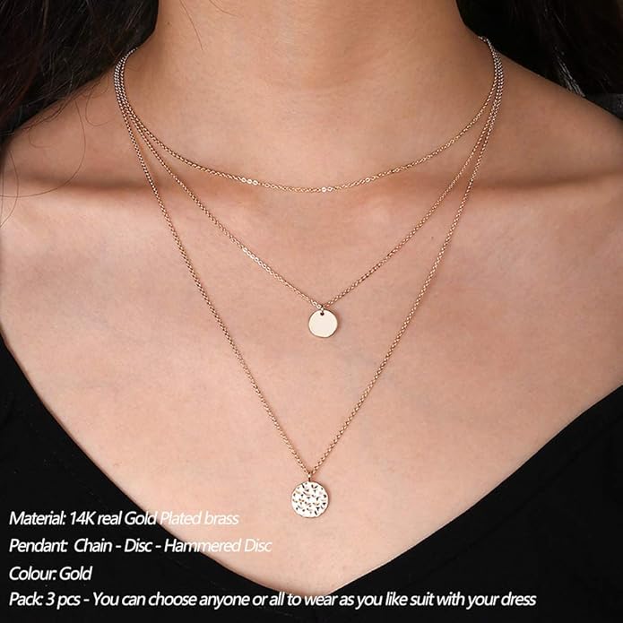 Turandoss Dainty Layered Choker Necklace, Handmade Y Pendant Necklace Multilayer Bar Disc Necklace Adjustable Layering Choker Necklaces for Women