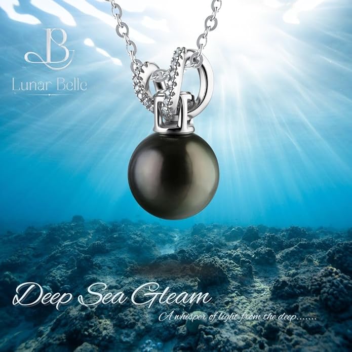 Lunar Belle Pendant Necklace for Women with Tahitian Black Pearl Moissanite Jewelry in 925 Silver, Birthday Gift Ideas for Women Anniversary (Midnight Pearl Shine)