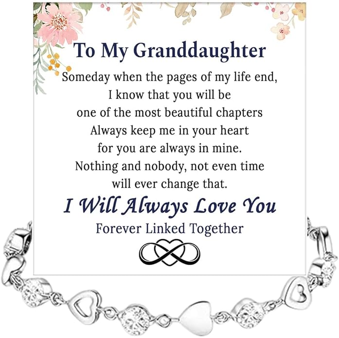To My Granddaughter Heart Bracelet, Meaningful Jewelry Gift, Bracelet For Granddaughter from Grandma Grandpa with Message Card and Box on Christmas, Birthday, Graduation, Bracelets For Women