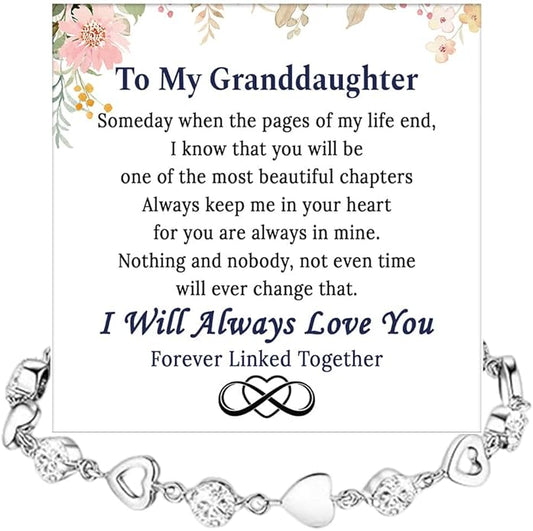 To My Granddaughter Heart Bracelet, Meaningful Jewelry Gift, Bracelet For Granddaughter from Grandma Grandpa with Message Card and Box on Christmas, Birthday, Graduation, Bracelets For Women