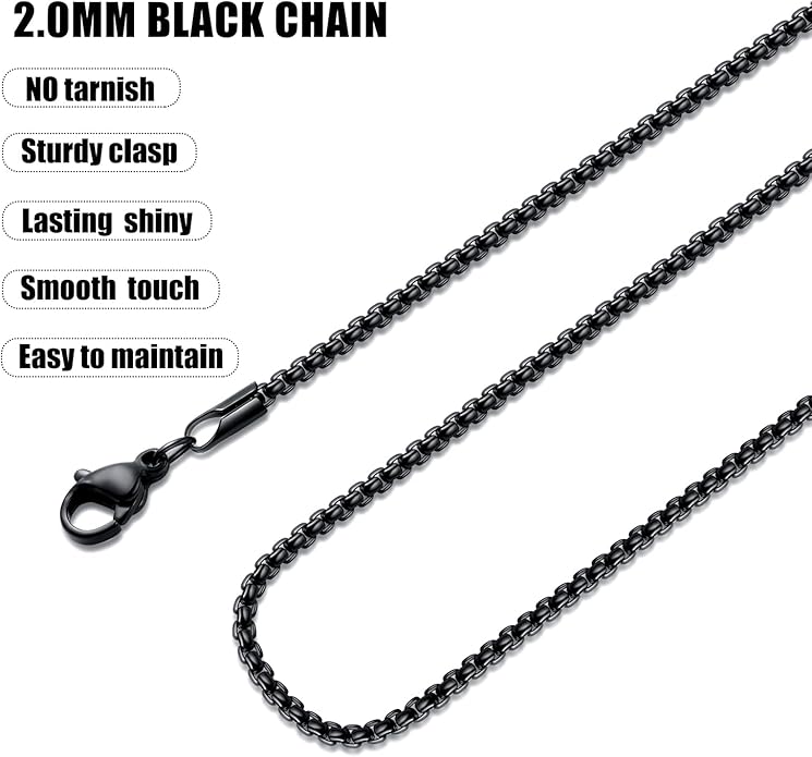 Fiusem Box Chain for Men, Silver Tone/14K Gold Plated/Black Stainless Steel Necklace for Men and Women, Width 2/2.5/3/4/5mm, Length 18-28 Inches