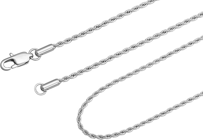 HAQUIL Stainless Steel Rope Chain Twist Chain Necklace, Jewelry Gift for Men and Women 16/18/20/22/24/26/28/30" 2/2,5/3/4/5mm