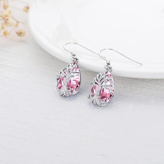 TOUPOP Tree of Life Earrings 925 Sterling Silver Family Tree Dangle Drop Earrings Crystal Jewelry Birthday Christmas Gifts for Women Her