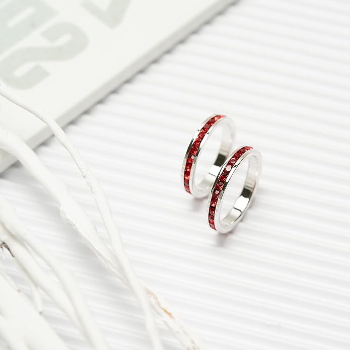 Muses Art Design Birthstone Eternity Band Ring (Channel Set/Full Round), Stackable Fashion Ring with Crystal Birthstone