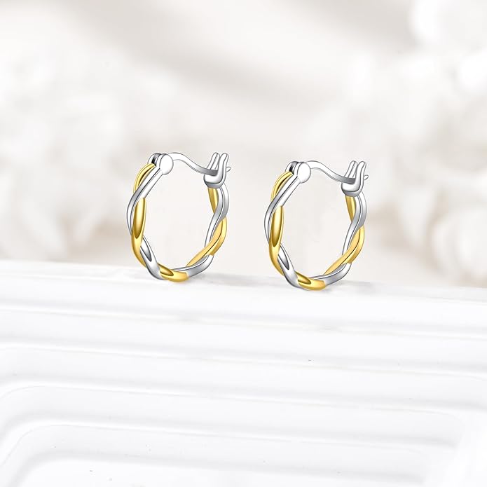 Two Tone Hoop Earrings 925 Sterling Silver Huggie Earrings Mixed Metal Earrings Two Tone Jewelry for Women Men