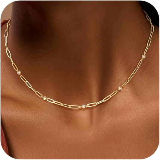 Dainty Necklaces for Women Cute Station Choker Necklace Cubic Zirconia Simulated Diamond Necklace Simple Layering CZ Necklace Trendy Jewelry Gifts