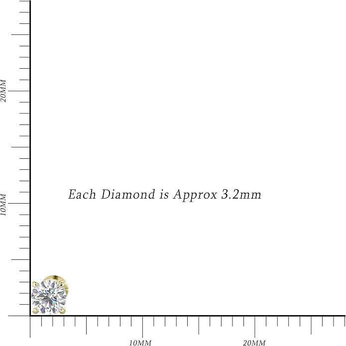 Natural Real Diamond Studs Earrings with Secure Screw Back for Women and Men, 14K Gold Round-Cut Diamond Stud Earrings