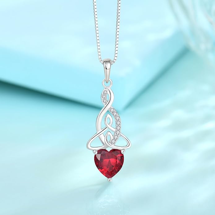 Infinity Celtic Knot Jewelry Set for Women 925 Sterling Silver Ruby Earrings and Necklace Set July Birthstone Jewelry Gifts for Her
