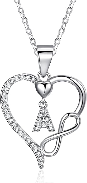 Valentines Day Gifts for Women Hers, Dainty 925 Sterling Silver Infinity Heart Initial Necklace, Letter A-Z Zircon Pendant, Jewelry Gift for Wife