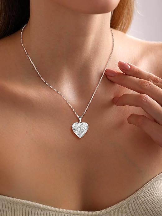 U7 Women Locket Necklace Platinum 14K Gold Photo Lockets that Hold Picture,Chain 20 Inch Personalized Gift Custom Love Heart Image Necklaces