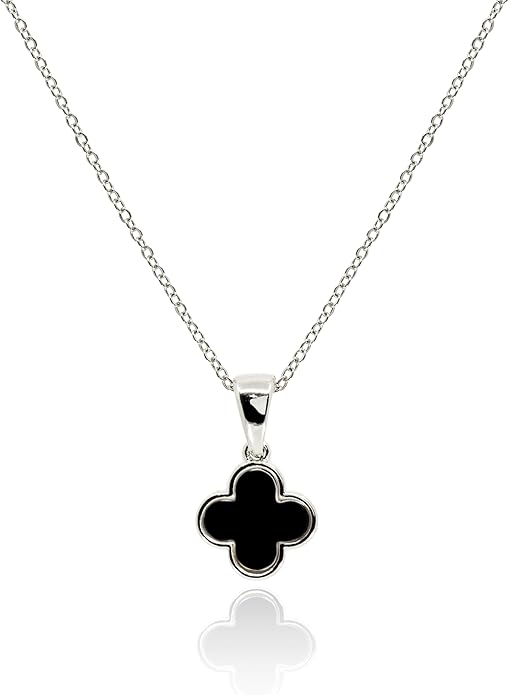MUSEQVE Four Leaf Clover Necklace for Women Dainty Mother of Pearl White Black Onyx Pink Blue Mint Green Crystal Lucky Clover Pendant 14K Gold Plated Jewelry Gifts [CVRN]