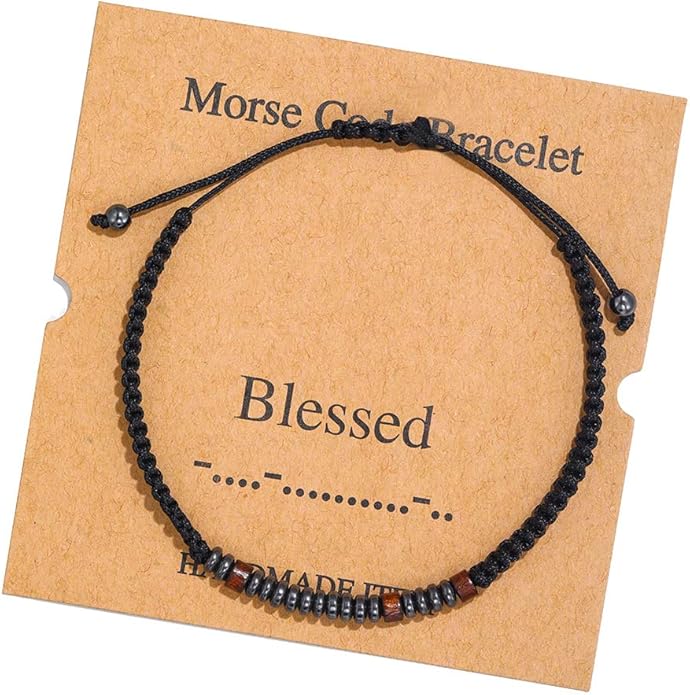 RINTOLER Morse Code Bracelets for Women Men Gifts for Her Best Friend Funny Inspirational Bracelets for Women Jewelry Adjustable Silk Beaded Wrap Bracelet