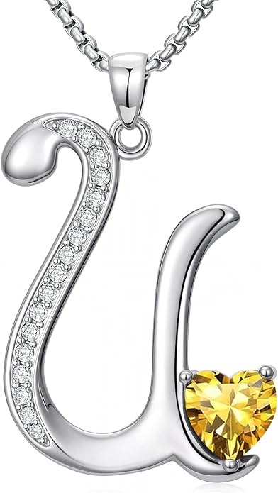 Christmas Gifts for Women Alphabet A to Z Initial Birthstone Pendant Necklaces for Women - 18k White Gold Plated Personalized Name Jewelry Valentine Mothers Day Birthday Gifts for Women Her Girlfriend