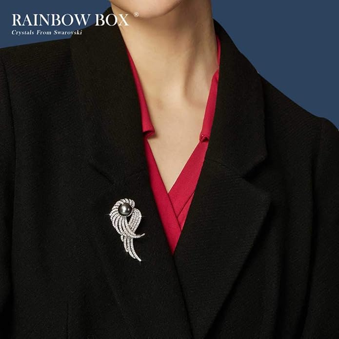 RAINBOW BOX Brooch Pins for Women,Pearl with Crystal Jewelry Women's Brooches & Pins