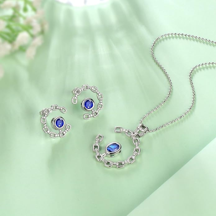 Ydou Elegant C-Shaped Crystal Necklaces/Stud Earrings Set with Birthstone Jewelry Set Silver Plated Fashion Jewelry for Women CS0003
