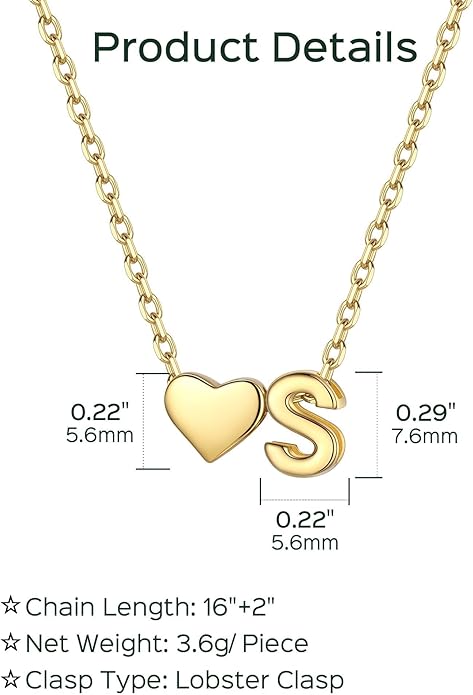 ChicSilver 925 Sterling Silver Heart Initial Necklaces for Women -Dainty Personalized Heart Pendant Letter Alphabet Necklace for Women