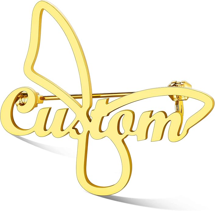 Custom4U Custom Name Pin Personalized Brooch Pins for Women Men Stainless Steel Name Tag with Letters/Initials - Silver/Gold/RoseGold/Black Customized Jewelry Gifts for Birthday Wedding Business Party