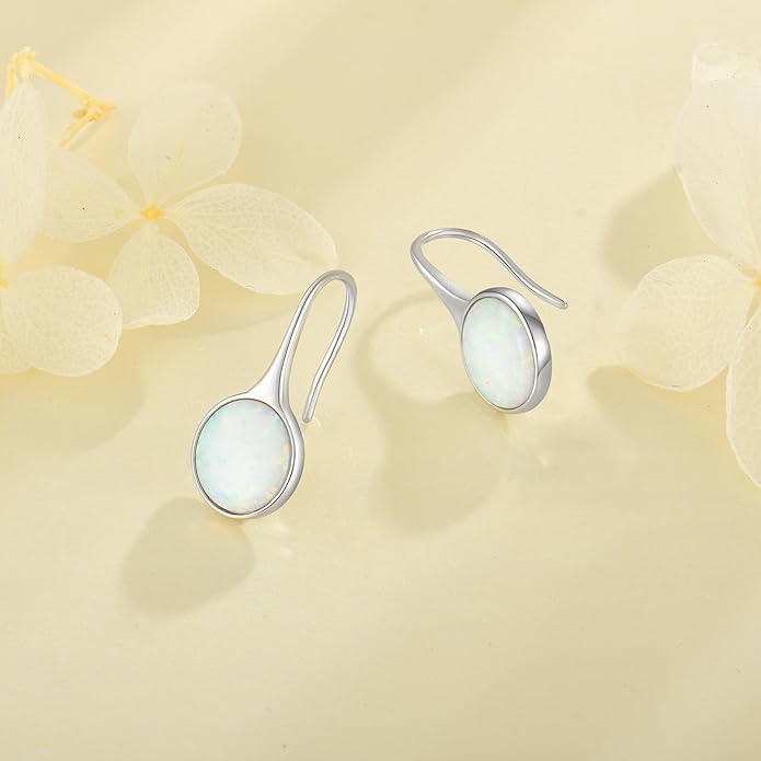 Opal Earrings 925 Sterling Silver Hook Drop Teardrop Gemstone Earrings October Birthstone Dangle Earrings Jewelry Gift for Women