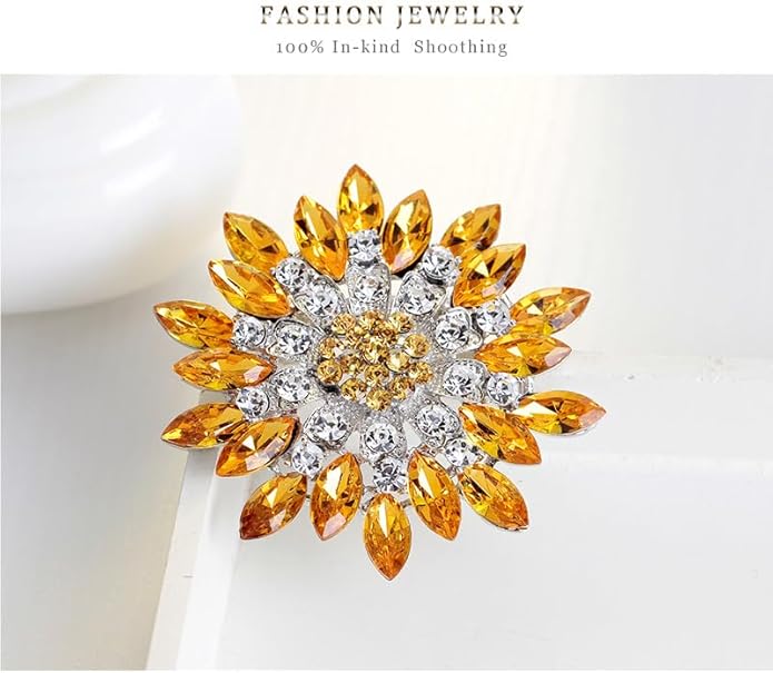 Rhinestone Sunflower Brooch for Women Sparkling Cubic Zirconia Flower Brooch Pin Elegant Large Crystal Floral Lapel Pin Dainty Clothing Hat Bag Accessories Christmas Wedding Bridal Birthday Jewelry