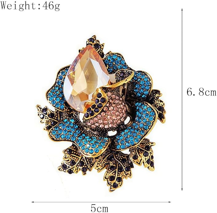 Rhinestone Flower Brooch For Women Crystal Rose Flower Brooch Pin Big Size Rhinestone Crystal Flowers Broochs Stylish Rhinestone Rose Flowers Pin Elegant Clothing Hat Bag Accessories