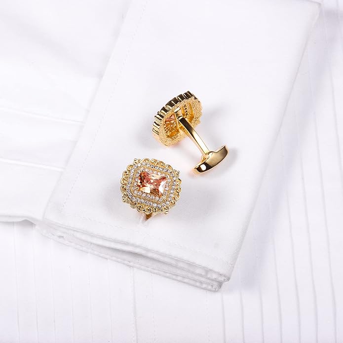 HAWSON Cufflinks for Men, Gold Diamond Crystal Cufflinks for Groom Husband Personalized Gifts, Mens Formal Wedding Business Cufflinks, Luxurious Gorgeous Cuff Links French Shirt Accessories