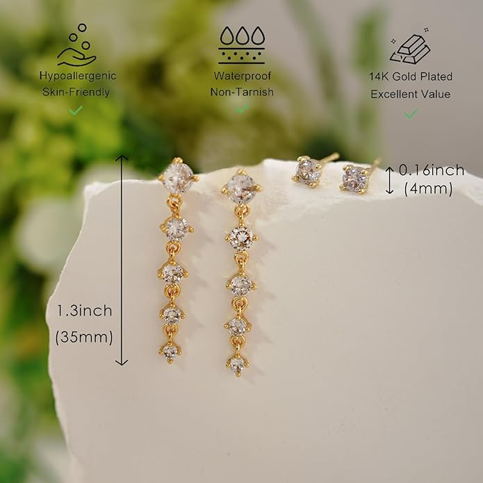 Gold Hoop Earrings Set for Women 14K Gold Silver Plated Huggie Earring Pack Multiple Piercing Dainty Cartilage Earring Hypoallergenic Trendy Cubic Zirconia CZ Earring Stack Jewelry Gifts