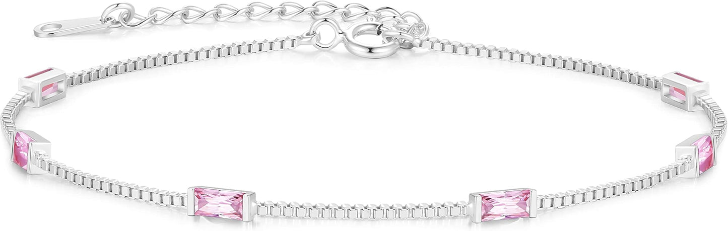 LOUISA SECRET Birthstone Bracelets for Women, 925 Sterling Silver Dainty Simple Women Charm Link Bracelet, Birthday Anniversary Jewelry Gifts for Women Wife Mom Her