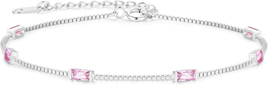 LOUISA SECRET Birthstone Bracelets for Women, 925 Sterling Silver Dainty Simple Women Charm Link Bracelet, Birthday Anniversary Jewelry Gifts for Women Wife Mom Her