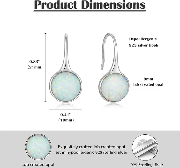 Opal Earrings 925 Sterling Silver Hook Drop Teardrop Gemstone Earrings October Birthstone Dangle Earrings Jewelry Gift for Women